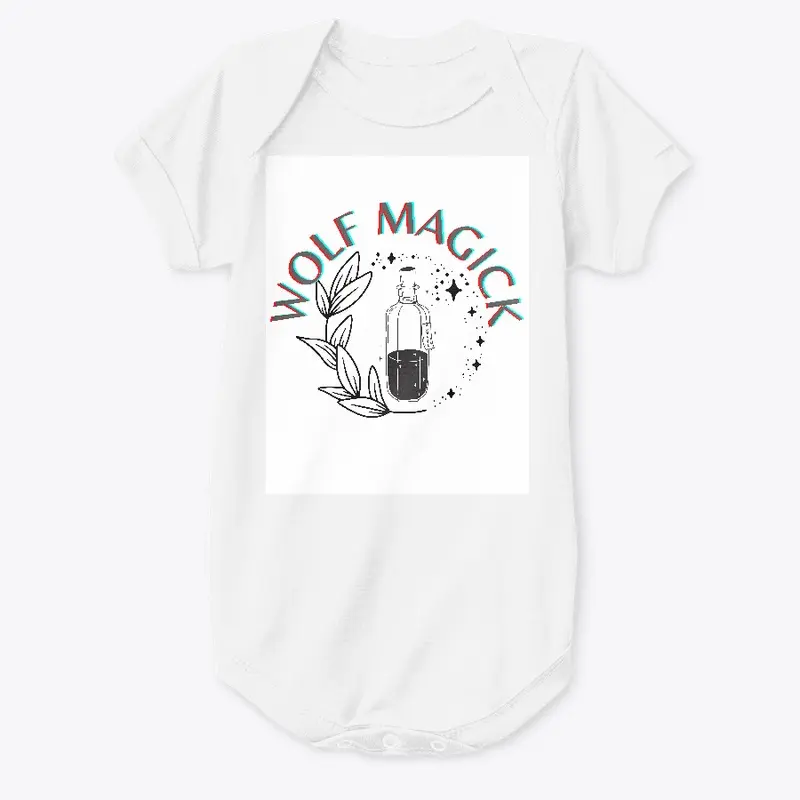 wolf magick bottle and plant baby onesie